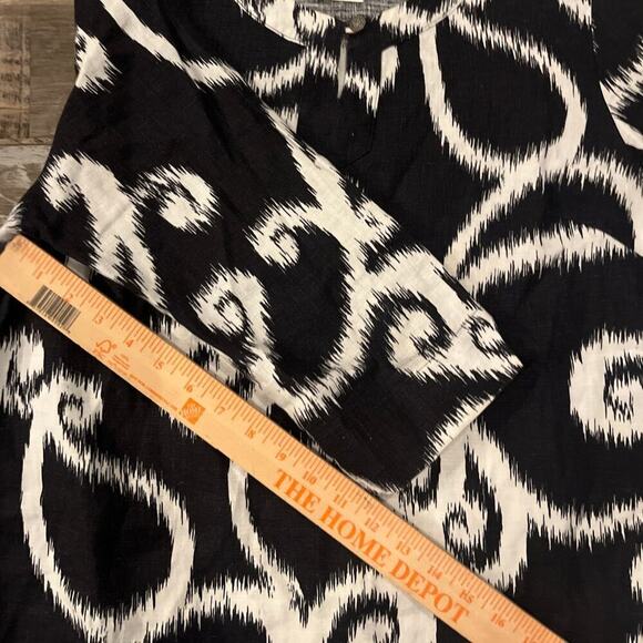 Hot Cotton Ethnic Swirl Print 100% Linen Boxy Top Size Medium Tunic Popover - Picture 7 of 7